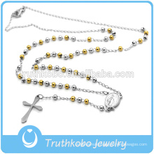 Best selling high quality religious jewelry catholic fashion stainless steel mens two tone gold rosary beaded necklace